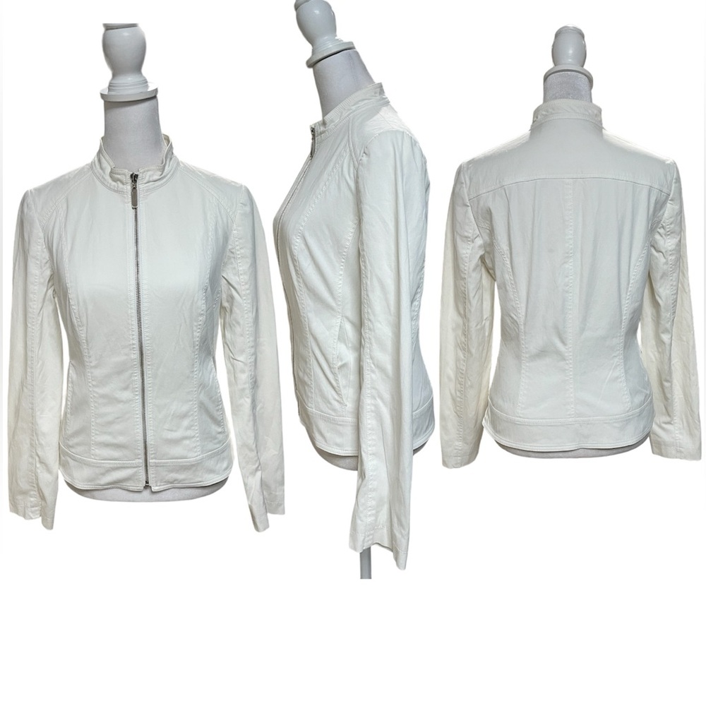 Hilton Hollis White Zip Front Crew Neck Blazer / Jacket Size 2